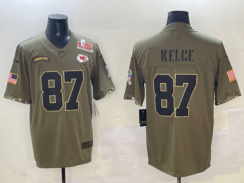 Men Kansas City Chiefs #87 Kelce Green Nike 2025 Salute to Service Limited NFL Jersey style 2